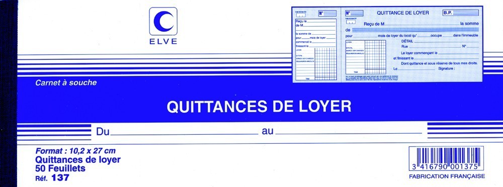 Quittance de Loyer Carnet avec souche - ELVE 137 | ARC Registres