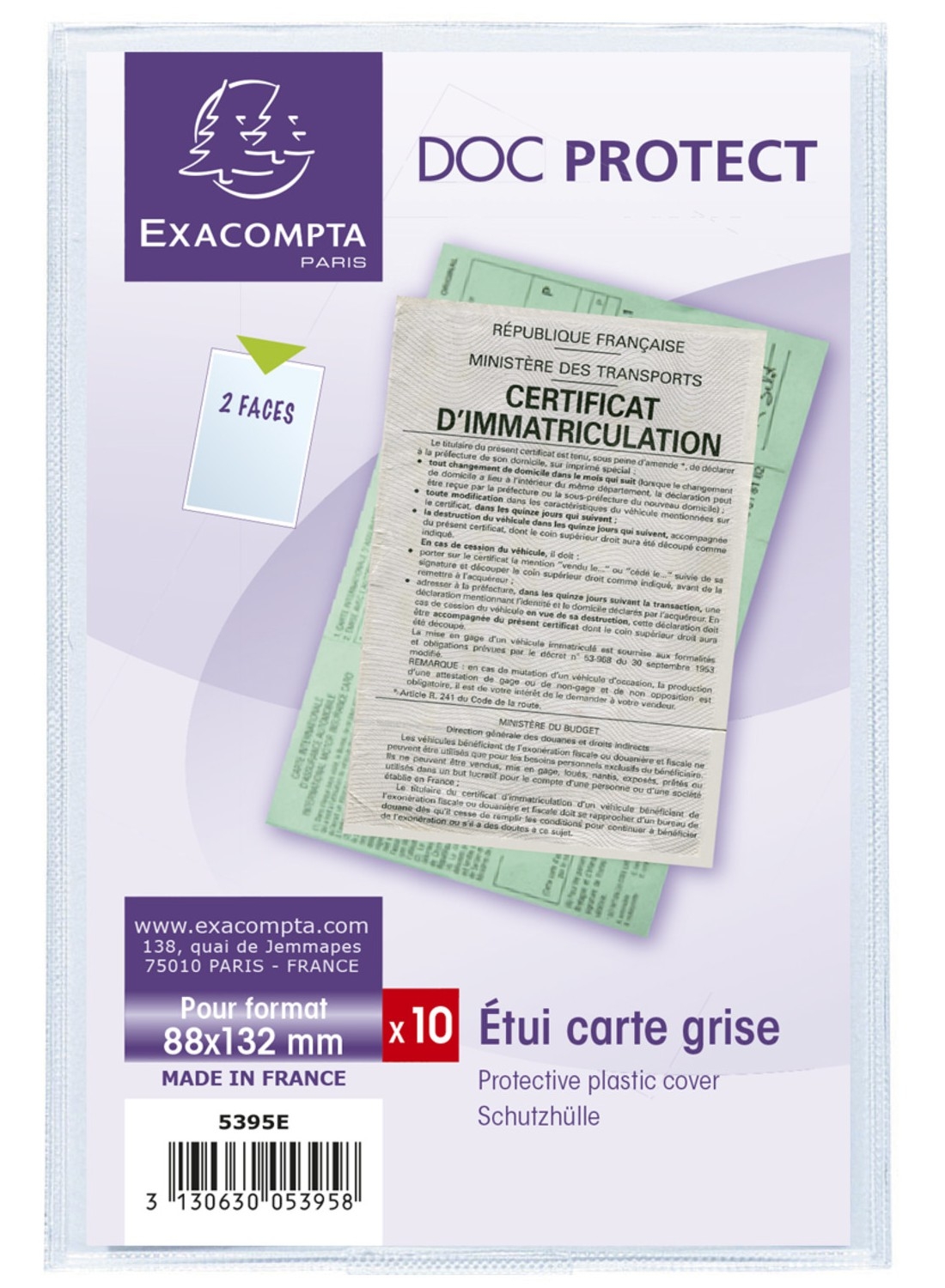 Etui pour carte grise et permis de conduire - 88 x 132 mm Exacompta 5395UE