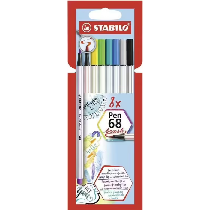 Stylo-feutre Pen 68 Brush STABILO Lot de 8 (Etui en carton)