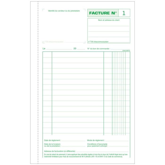 FACTURE sans TVA Carnet autocopiant Dupli 210 x 135 mm EXACOMPTA ARC Registres