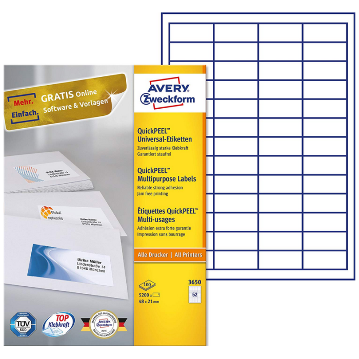 Étiquettes adhésives ProNature 48 x 21 mm AVERY 3650 Lot de 5200
