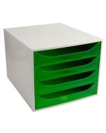 Module de rangement 4 tiroirs Ecobox - Gris/Vert Pomme Translucide EXACOMPTA Linicolor Image