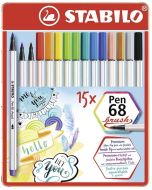 Stylo-feutre Pen 68 Brush Boite en Métal STABILO Lot de 15