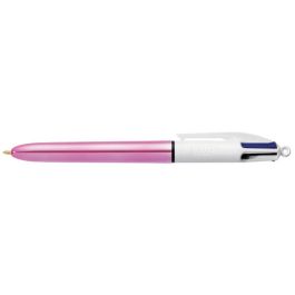 Stylo bille Stylo-bille bic 4 couleurs shine retractable rechargeable  pointe moyenne 1mm corps blanc/ rose métallisé