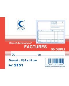 FACTURIER Carnet autocopiant Dupli - 140 x 105 mm  ELVE 2151