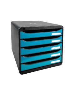 3097282D EXACOMPTA : Module de rangement 5 tiroirs - Big Box Plus - Noir/Bleu turquoise glossy