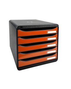 3097288D EXACOMPTA : Module de rangement 5 tiroirs - Big Box Plus - Noir/Orange tangerine glossy