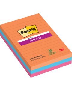 POST-IT Bloc-note adhésif - Ligné - Assortiment - 101 x 152 mm Super Sticky Lot de 3