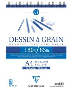 Bloc spiralé de 30 feuilles - Papier à dessin à Grain - A4 CLAIREFONTAINE