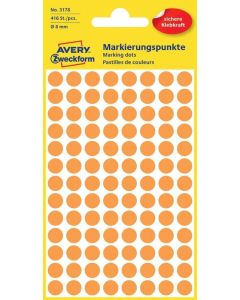 AVERY : Lot de 416 pastilles adhésives 8 mm Orange fluo