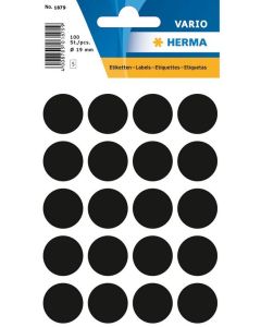 HERMA 1879 : Lot de 100 étiquettes adhésives rondes - 19,0 mm - Noir