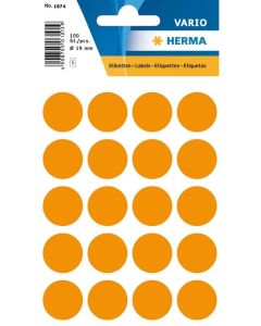 HERMA 1874 : Lot de 100 étiquettes adhésives rondes - 19,0 mm - Orange fluo