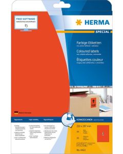 4422 HERMA  Étiquettes adhésives - Multi-usages - 210 x 297,0 mm. - Rouge