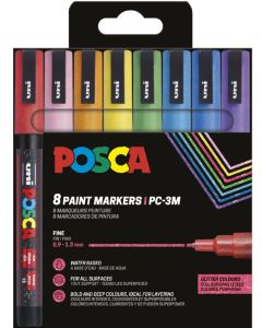 Marqueur peinture - Assortiment couleurs pailleté PC3ML POSCA Lot de 8
