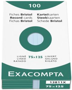 Photo Fiches Bristol lignées - 75 x 125 mm - Bleu azur EXACOMPTA Image