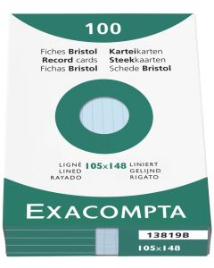 Photo Fiches Bristol lignées - 105 x 148 mm - Bleu azur EXACOMPTA Image