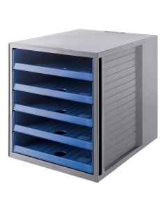 Photo Module de classement - 5 tiroirs ouverts - Gris / Bleu : HAN KARMA 14018-16