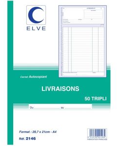 LIVRAISONS : Carnet autocopiant Tripli - 297 x 210 mm 2146 ELVE