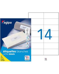 Photo AGIPA 101046 Etiquettes adhésives blanches - 105 x 42,4 mm