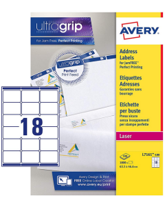 Photo Étiquettes adresses - 63,5 x 46,6 mm Lot de 1800 AVERY L7161-100.FR