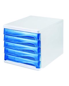 Module de classement - 5 tiroirs - Blanc/Bleu transparent HELIT H6129430