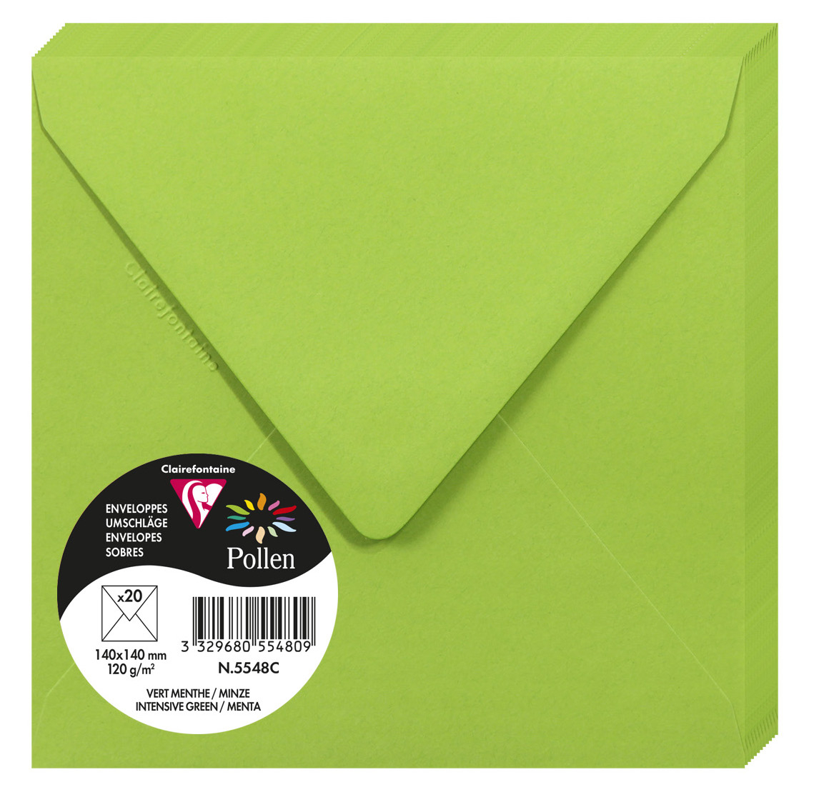 POLLEN Enveloppes - 140 x 140 mm - Vert Menthe Lot de 20