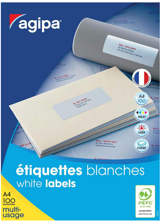 AGIPA Lot de 5 Sachets de 105 étiquettes multifonctions permanentes 12 x 38 mm Blanc