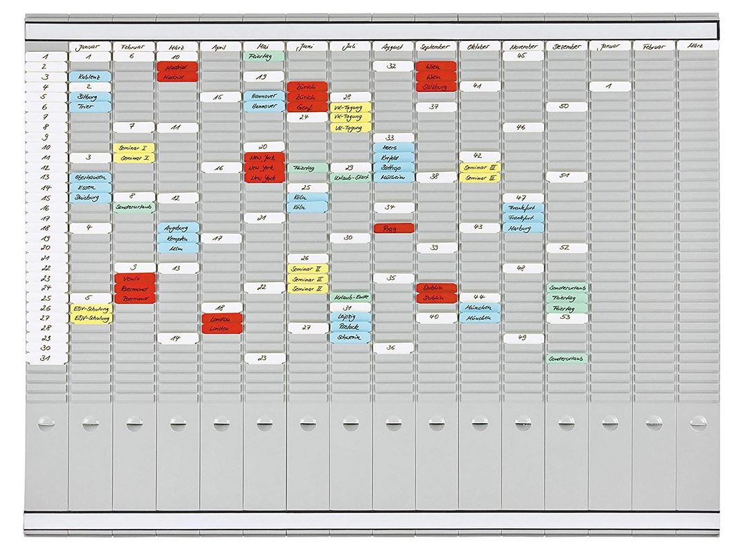 Planning annuel 15 colonnes Fiche en T (Tableau mural FRANKEN) ARC