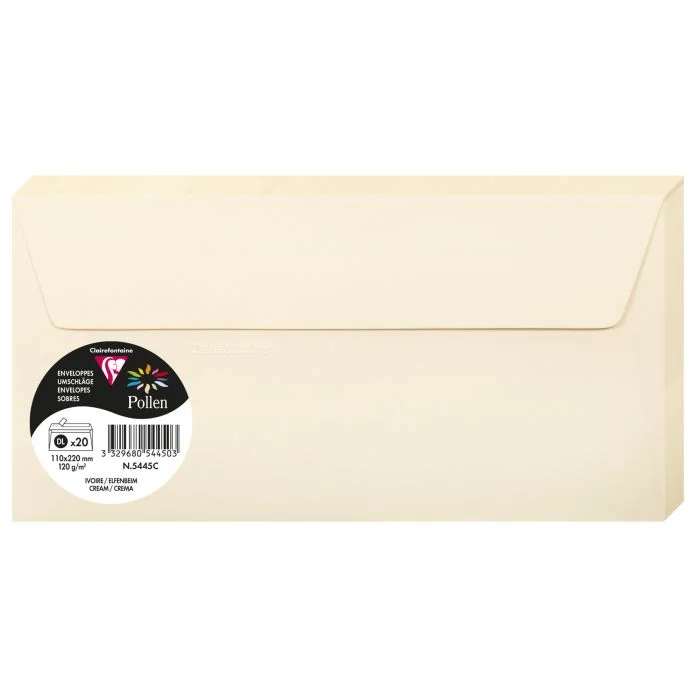 POLLEN Enveloppes - DL 110 x 220 mm - Ivoire Lot de 20 ARC-Registres
